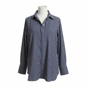 Massimo Dutti Navy and White Striped Button Down Shirt